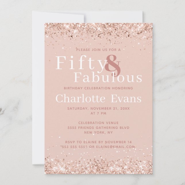 50 et Fabulous Parties scintillant rose Invitation (Devant)