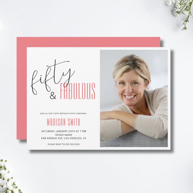 50 et Fabulous Photo 50e Anniversaire Invitation (50 and Fabulous Photo 50th Birthday Invitation)