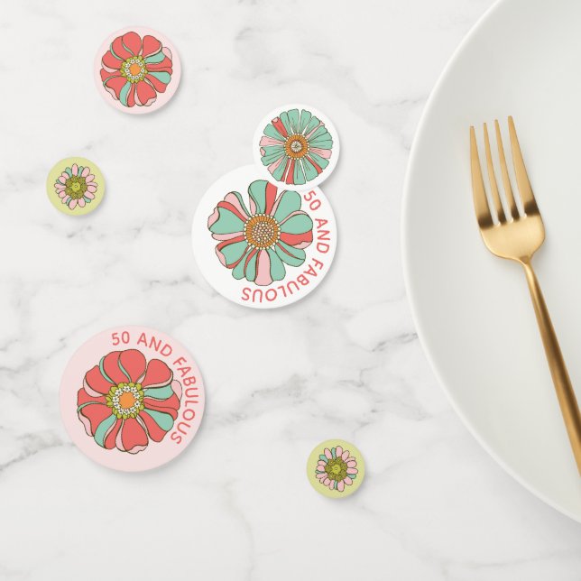 50 et Fabulous Pink Retro Floral Table Confetti (Groupe)