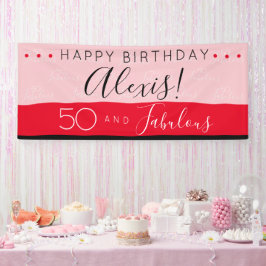 50 fabelhafte Birthday Pink Red Modern Stripes Banner