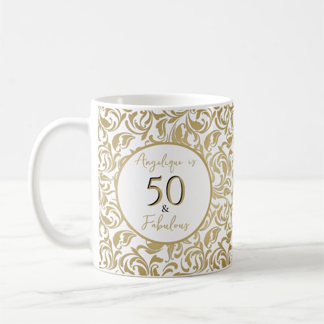 50 & fabelhafte Dekorative Gold Floral Muster Kaffeetasse (Links)