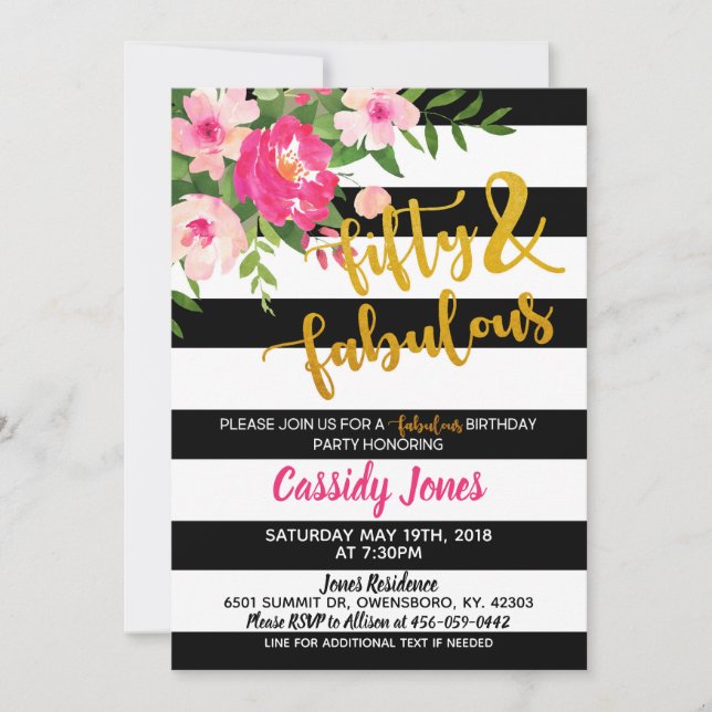 50 & Fabelhafte Einladung zum Geburtstag (Vorderseite)