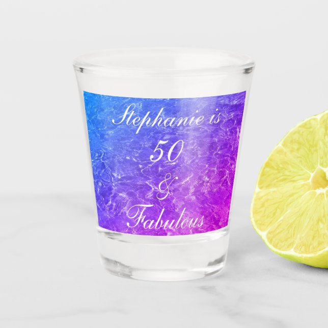 50 Fabelhafte Geburt Rosa Lila Wasser Sparkle Schnapsglas (Vorderseite)