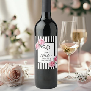 50 fabelhafte Geburtdaypink-Rose Schwarz-weiße Str Weinetikett