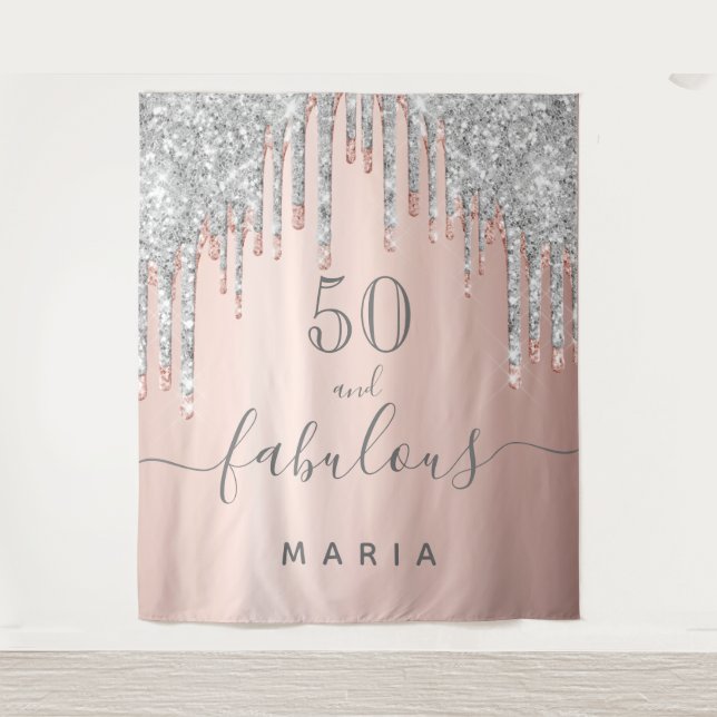 50 fabelhafte Geburtstag Glitzer Rose Gold Silber Wandteppich (Vorderseite)