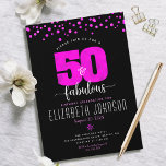 50. fabelhafte Geburtstags Hot-Rosa-Folienpunkte a Einladung<br><div class="desc">"50 und fabelhaft." Besitzen Sie es und geben Sie 50 mit Stil! Versenden Sie diese atemberaubende, moderne, grafische Imitate heißen rosa Folie "50" und Punkte auf schwarzem Hintergrund, 50. Geburtstag personalisierte Einladung für eine Feier zu erinnern. Heiße rosa Punkte schmücken die Rückseite. Coordinieren Sie Umschläge, Etiketten, Teller, Servietten und andere...</div>