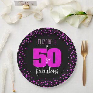 50. fabelhafte Geburtstags Hot-Rosa-Folienpunkte a Pappteller
