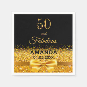 50 fabelhafte Geburtstags schwarze goldene Schleif Serviette