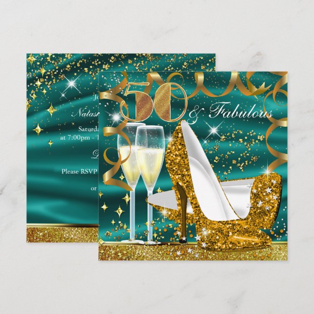 50 fabelhafte Glitzer Gold Jade Birthday Einladung (Vorne/Hinten)