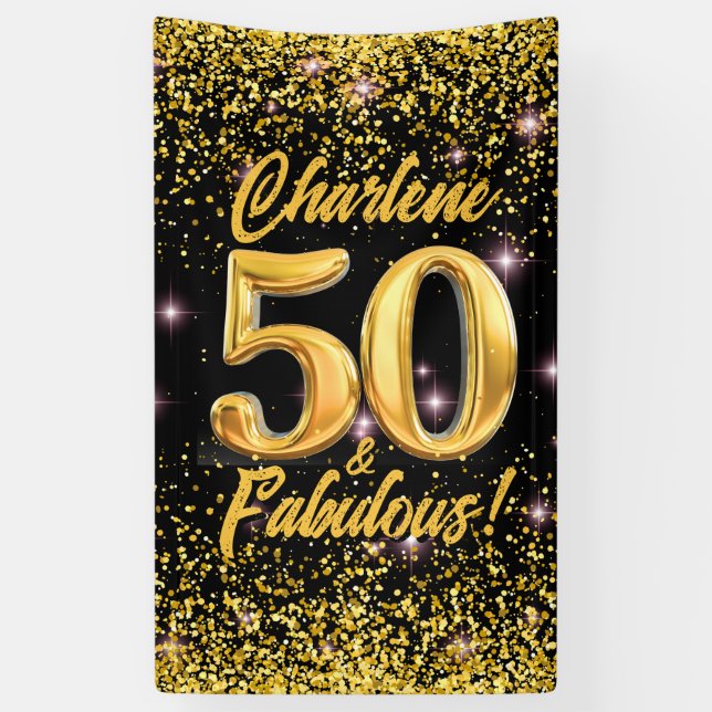 50 fabelhafte Gold Glitzer Pink Stars 50. Geburtst Banner (Vertikal)