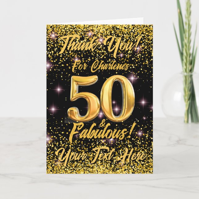 50 fabelhafte Gold Glitzer Pink Stars 50. Geburtst Dankeskarte (Vorderseite)