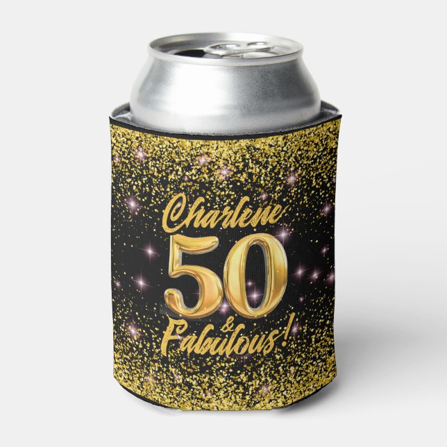 50 fabelhafte Gold Glitzer Pink Stars 50. Geburtst Dosenkühler (Kanne Vorderseite)