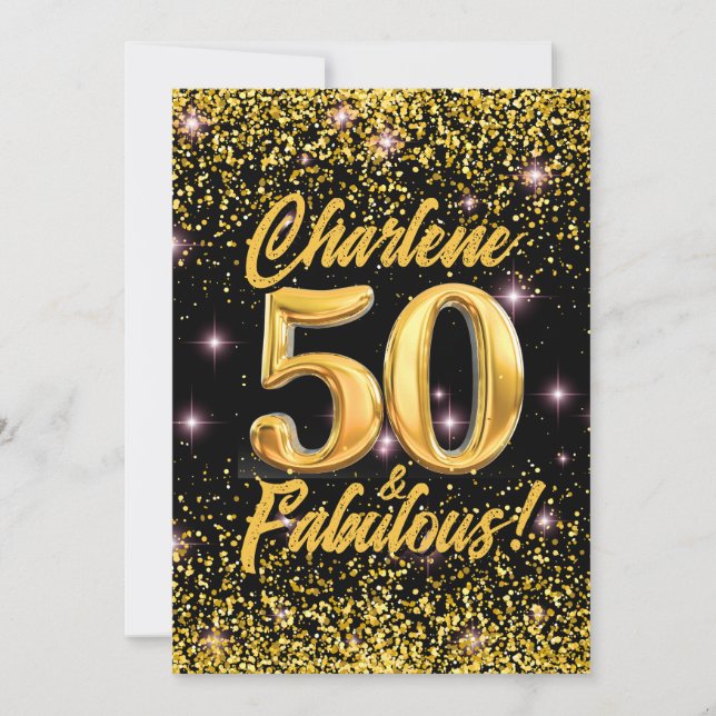 50 fabelhafte Gold Glitzer Pink Stars 50. Geburtst Einladung (Vorderseite)