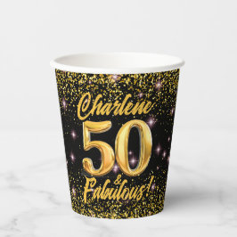 50 fabelhafte Gold Glitzer Pink Stars 50. Geburtst Pappbecher