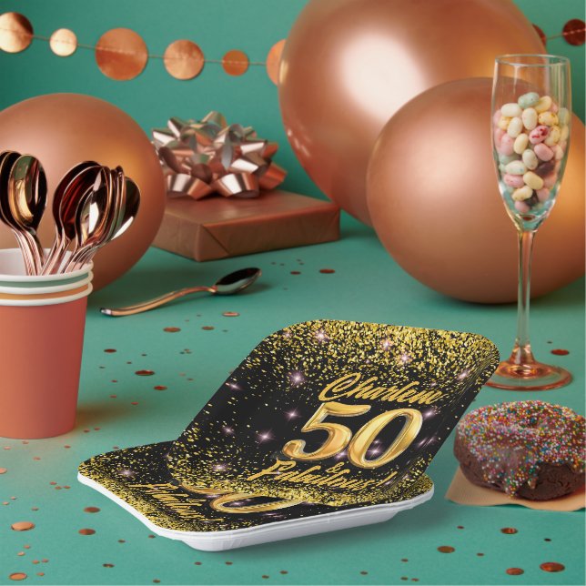 50 fabelhafte Gold Glitzer Pink Stars 50. Geburtst Pappteller (Multi)