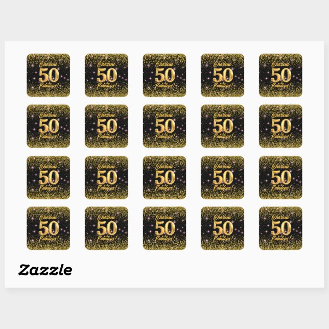 50 fabelhafte Gold Glitzer Pink Stars 50. Geburtst Quadratischer Aufkleber (Blatt)