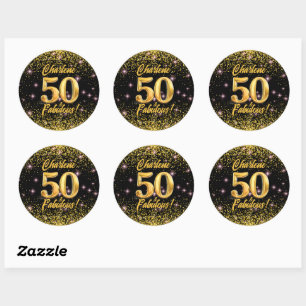 50 fabelhafte Gold Glitzer Pink Stars 50. Geburtst Runder Aufkleber