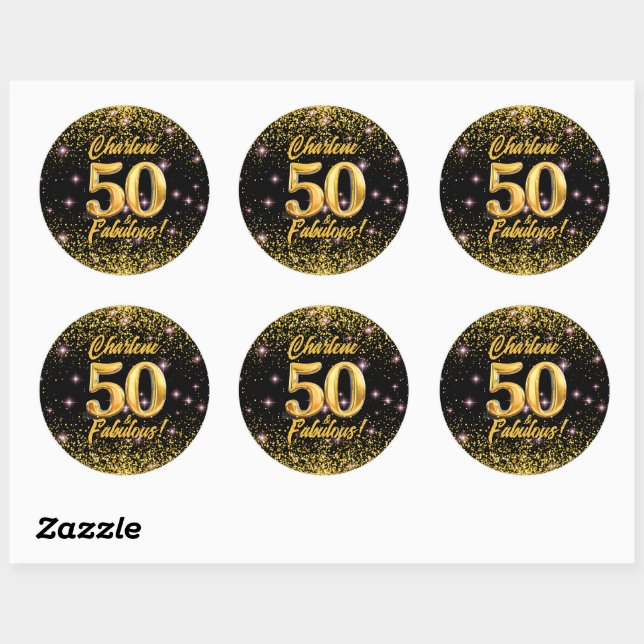 50 fabelhafte Gold Glitzer Pink Stars 50. Geburtst Runder Aufkleber (Blatt)