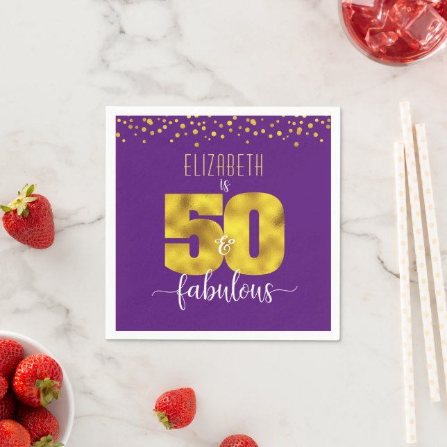50 fabelhafte Golddots-Drehbuch zum lila Geburtsta Serviette (Beispiel)