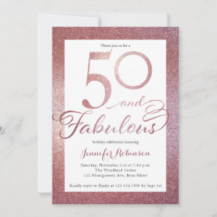 50 fabelhafte Rose Gold Glitzer Geburtstagsparty Einladung