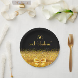 50 fabelhafte schwarze goldene Schleife elegant Pappteller
