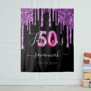 50 Fabelhafte schwarze lila Glitter zum Geburtstag Wandteppich