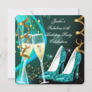 50. Fabelhafter Aquamariner Glitzer Hohe Heels Geb Einladung