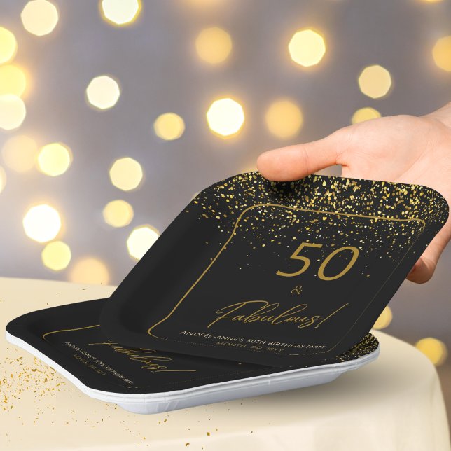 50 fabelhafter Birthday Gold Black Glitzer Pappteller (Von Creator hochgeladen)