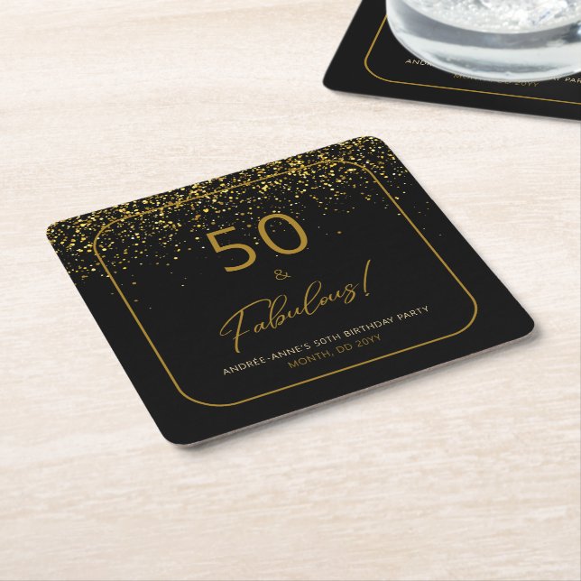 50 fabelhafter Birthday Gold Black Glitzer Rechteckiger Pappuntersetzer (angewinkelt)