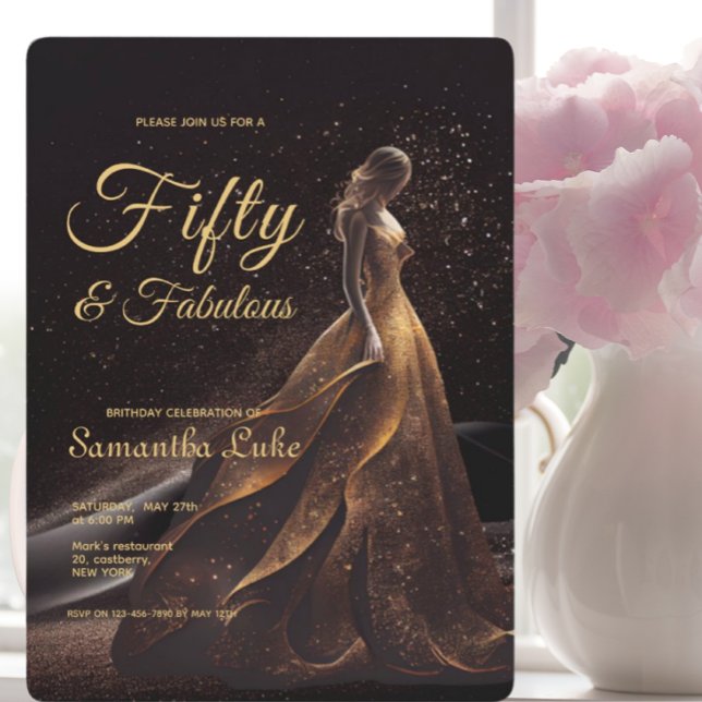 50 fabelhafter Black Gold Glitzer Geburtstag Einladung (Von Creator hochgeladen)