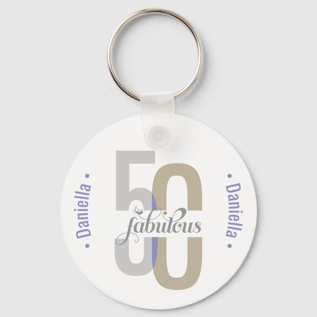 50 & Fabulous 50. Geburtstag Eleganter Name Schlüsselanhänger (Vorderseite)