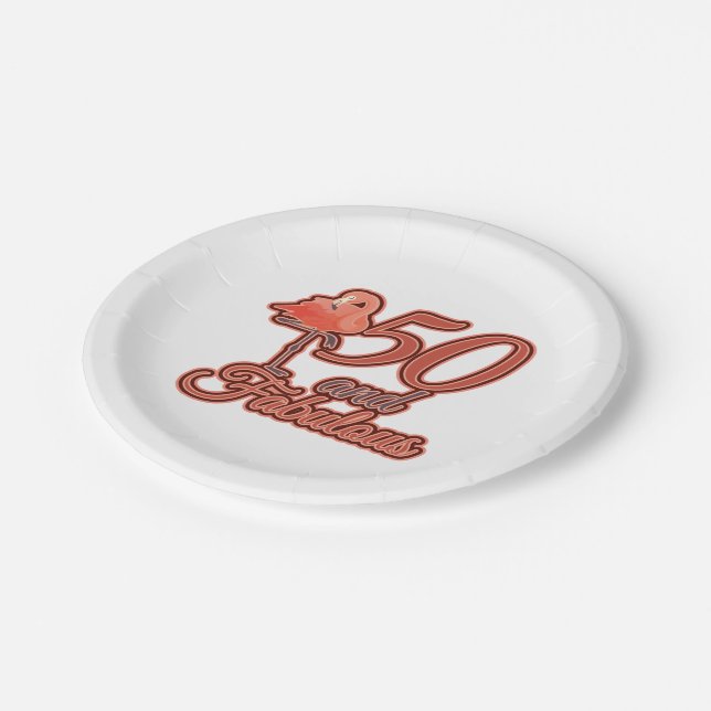 50 & Fabulous 50. Geburtstag Flamingo Theme Party Pappteller (Schrägansicht)