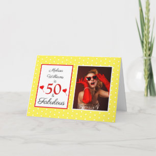 50 & Fabulous 50. Geburtstag Foto Gelber Weiße Ste Karte