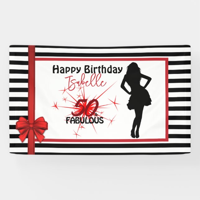 50 & FABULOUS 50. Geburtstag Moderne Streifen Banner (Horizontal)