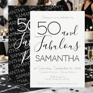 50 & Fabulous 50. Geburtstagsfeier Schwarz Elegant Einladung