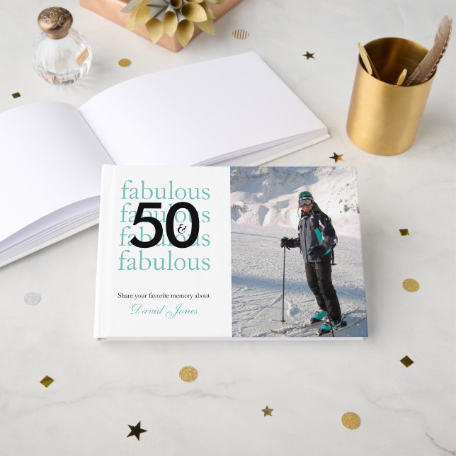 50 & Fabulous 50th Birthday Custom Photo Name Gästebuch (Vorderseite Offen)
