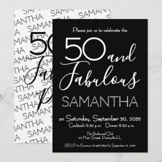 50 & Fabulous 50th Birthday Party Black Elegant Einladung