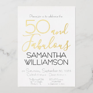 50 & Fabulous 50th Birthday Party Black Elegant Folieneinladung