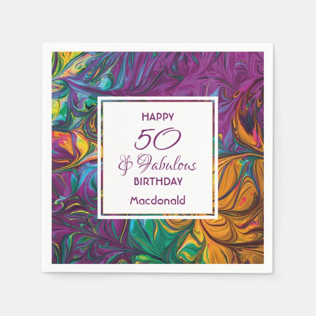 50 & Fabulous Abstraktes LILA Party Papier Serviette (Vorderseite)