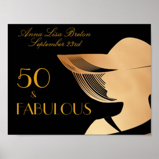50 & Fabulous Art Deco Elegantes Gold 50. Geburtst Poster