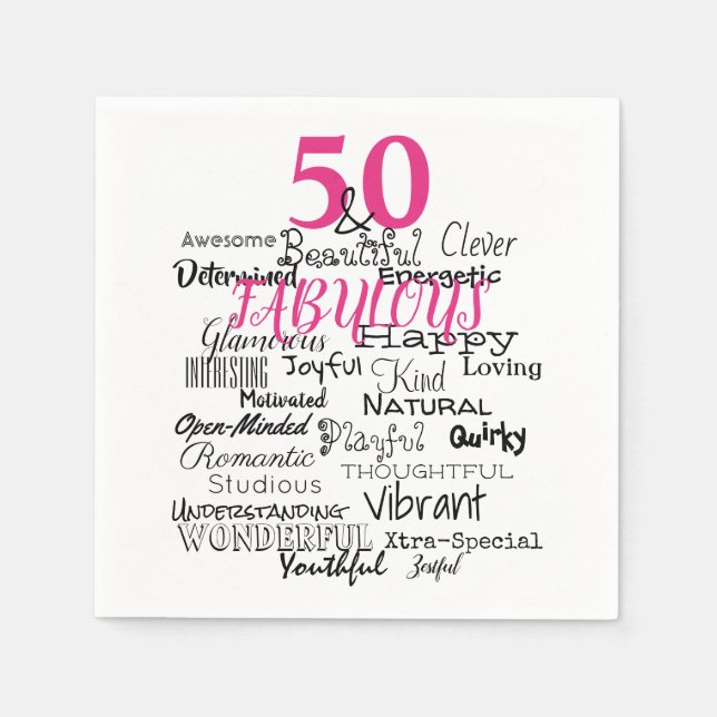 50 & Fabulous Birthday A to Z Typografy Fun Pink Serviette (Vorderseite)