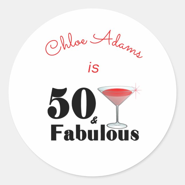 50 & Fabulous Birthday Bash Personalisiert Runder Aufkleber (Vorderseite)