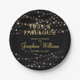 50 & Fabulous Birthday Black Gold Pappteller