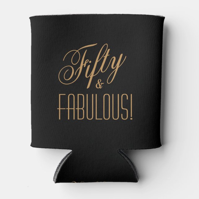 50% & FABULOUS Birthday Black Gold Personalisiert Dosenkühler (Vorderseite)
