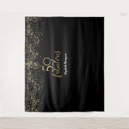 50 & Fabulous Birthday Black Gold Personalisiert Wandteppich