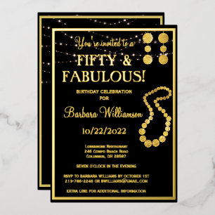 50 & Fabulous Birthday Black REAL Gold Folieneinladung
