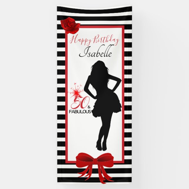 50 & FABULOUS Birthday Black/White Stripes Banner (Vertikal)