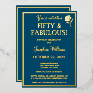 50 & Fabulous Birthday Blue REAL Gold Folieneinladung