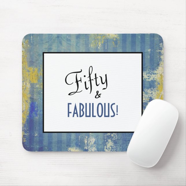 50 & FABULOUS! Birthday Fun Denim Blue Pattern Mousepad (Mit Mouse)
