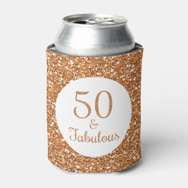 50 & Fabulous Birthday Funkelnd Gold Glitzer Dosenkühler (Kanne Vorderseite)
